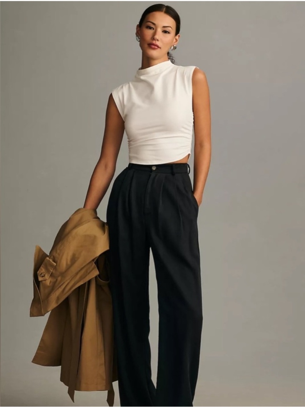 REFORMATION Lindy Ruched White High Neck Top